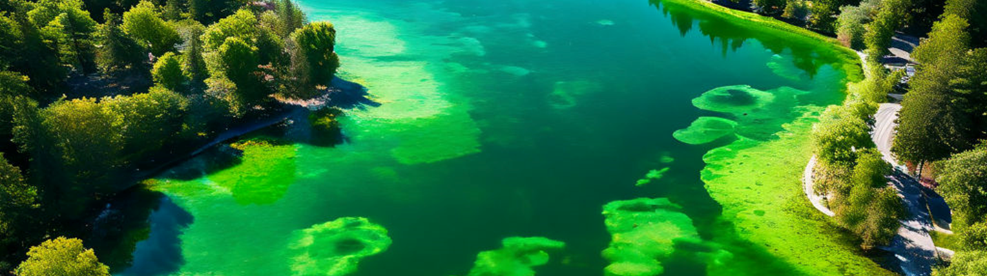 lago com floração de algas